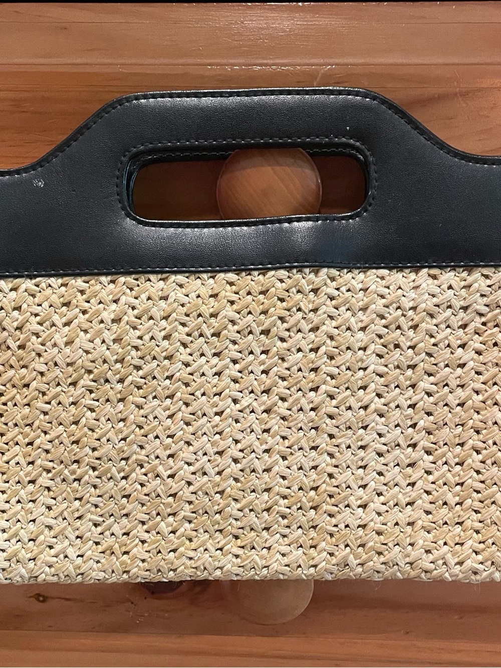 LOFT Woven Straw Clutch with Black Trim